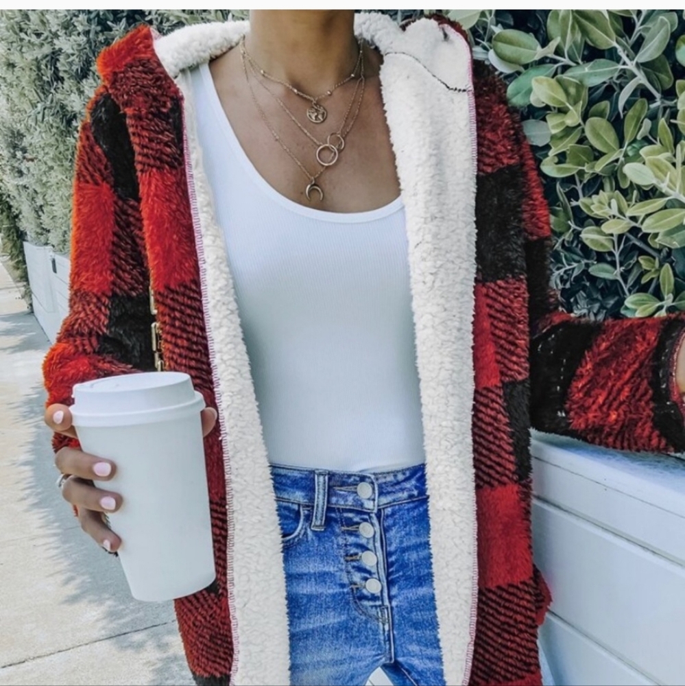FLASH SALE!  Buffalo Plaid Sherpa Cardigan Sweater